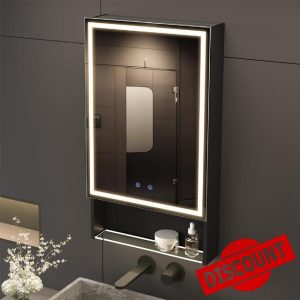 20"×34" Lighted Medicine Mirror Cabinet with Storage Adjustable Brightness 3 Color Temperature Lighting Anti-Fog Sturdy Aluminum Medicine Cabinet with Lights 2 Socket & 2 USB Ports & Adjustable Shelf