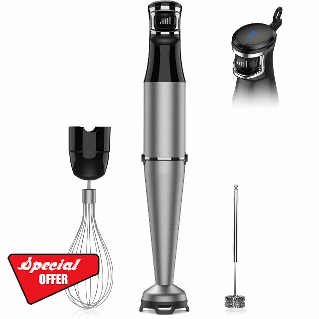 Immersion Blender Handheld 1100W - 3 in 1 Hand Blenders Set with Trigger Speed Control Stainless Steel Emulsion Stick with Whisk and Milk Frother