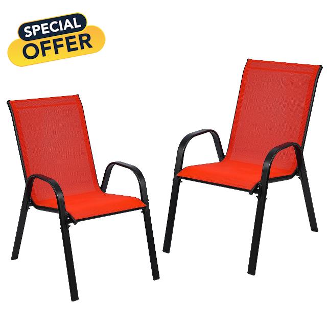 Stackable Outdoor Patio Dining Chairs with Backrest/Armrests for Lawn Garden Balcony Deck Camping-Set of 2 Or 4 (2