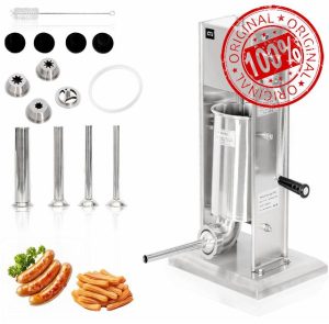 CTJ 11Lb/5L Sausage Stuffers 304 Stainless Steel Vertical Sausage Maker Two Speed Manual Sausage Filling and Spanish Churro Maker Machine with 4 Stuffing Tubes & Nozzle