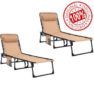 Patio Lounge Chair 2 PCS Folding Chaise Bed - Heavy-Duty 400lb Capacity Portable Adjustable Recliner w/Pillow for Pool