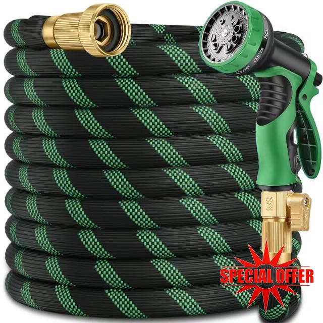 200 ft Garden Hose - 2025 New Upgraded Flexible Water Hose - Ultra Lightweight Kink-free Car Washing Pipe with 10 Function Sprayer and 3/4" Solid Brass Fittings - Durable