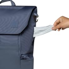 close up of blue backpack focused on buckle