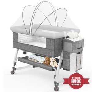 Inaya Baby Bedside Bassinet with Wheels