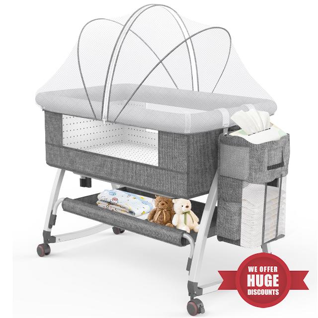 Inaya Baby Bedside Bassinet with Wheels