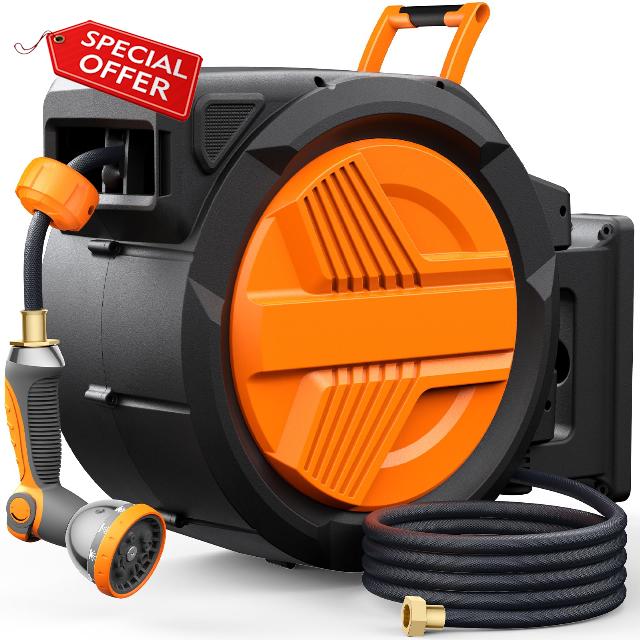 Retractable Garden Water Hose Reel 5/8” x 100ft
