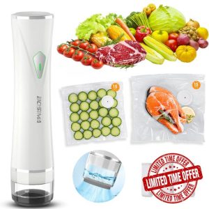 BOSIMIA Compact Handheld Vacuum Sealer for Food Storage with 30 Reusable Vacuum Bags – Cordless Food Vacuum Sealer Machine