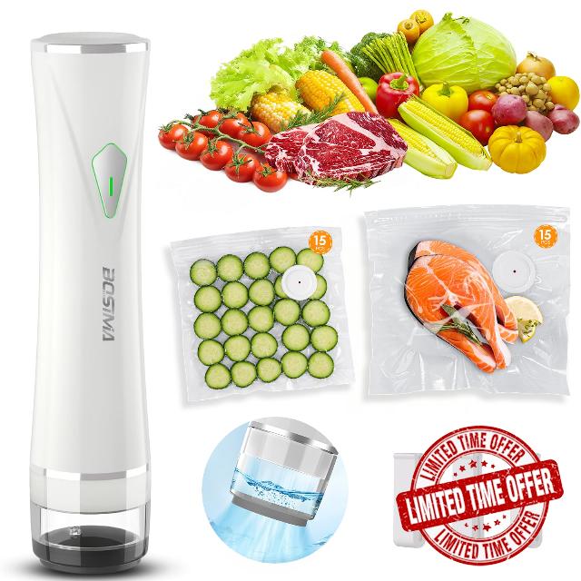 BOSIMIA Compact Handheld Vacuum Sealer for Food Storage with 30 Reusable Vacuum Bags – Cordless Food Vacuum Sealer Machine