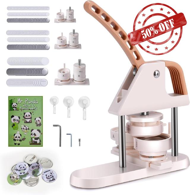3-in-1 Multi-Size Button Press Kit (1''/1.25''/2.28'') w/300pcs Parts & Accessories - Ergonomic Arc Handle DIY Craft Machine for Kids Gifts