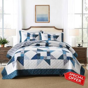 Cotton Quilt Bedding Sets 3 Pieces Soft Reversible Coverlets Luxury Star Real Patchwork Bedspread