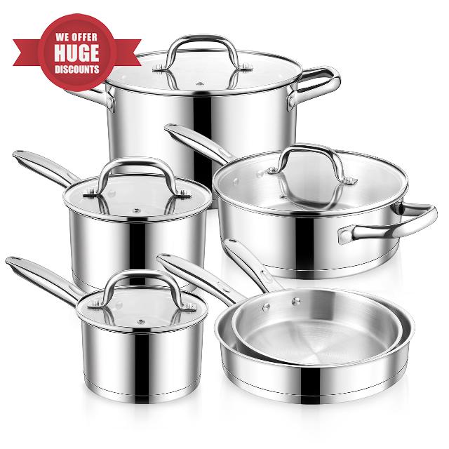 E-far 10-Piece Stainless Steel Cookware Set