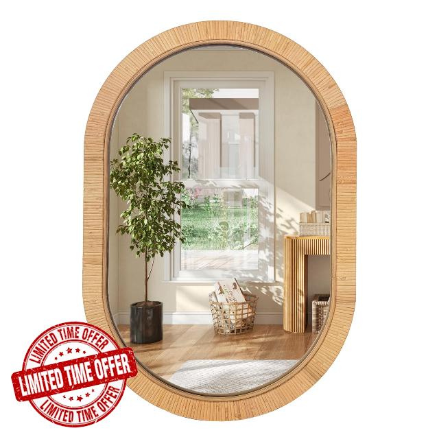 20x30 inch Oval Rattan Mirror for Wall