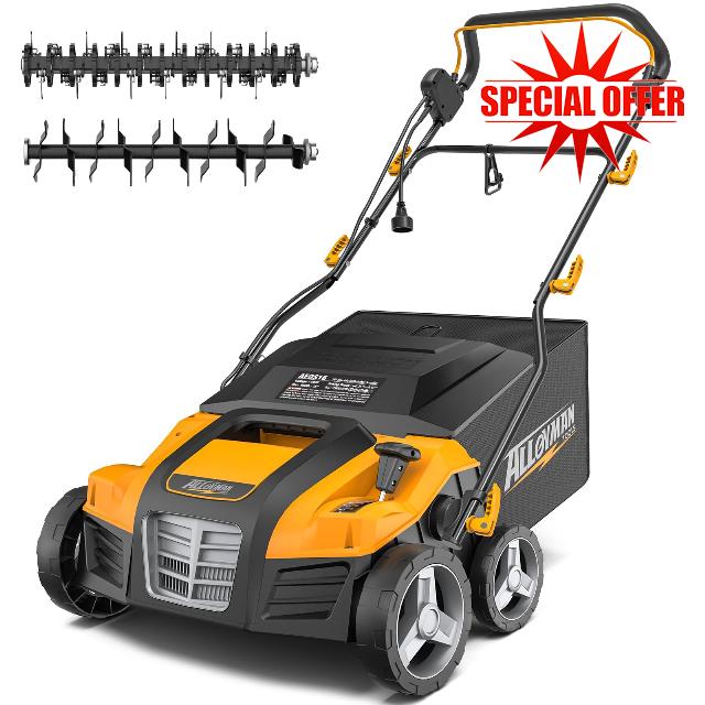 Alloyman 16-Inch 2-in-1 Electric Dethatcher and Scarifier