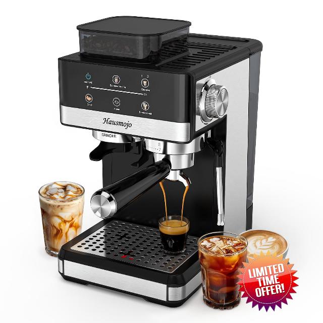 GrindPro 20Bar Espresso Machine with Built-In Grinder & Milk Frother