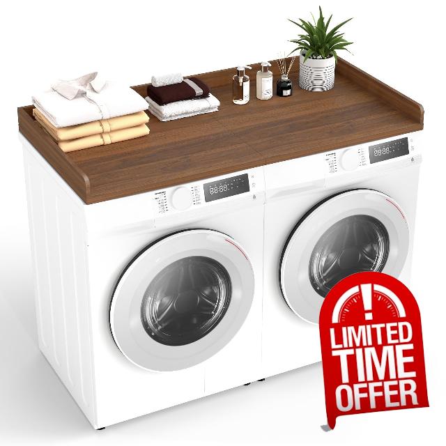 Wood Washer Dryer Countertop with Non-Slip Mats 27.5" x 54" Walnut Color Laundry Topper for Washer and Dryer Laundry Organization