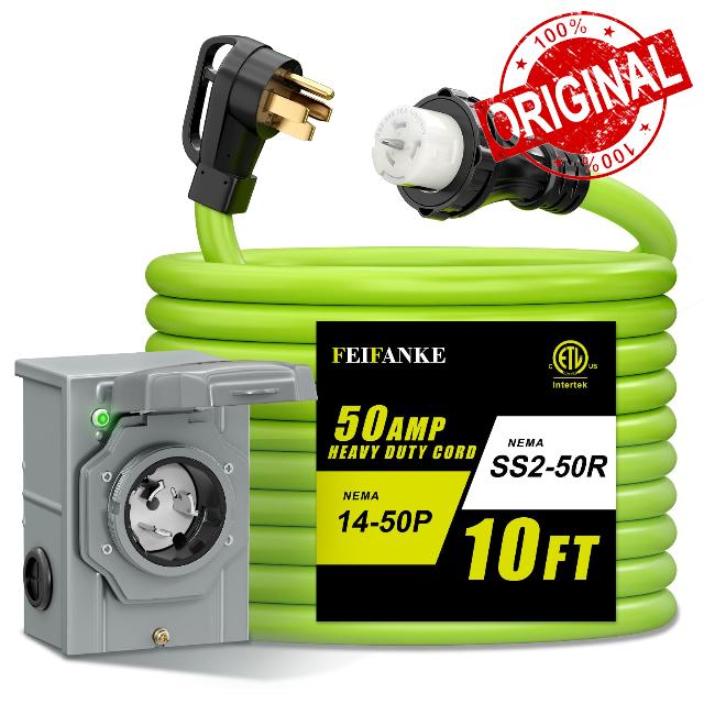 50 Amp Generator Cord and Power Inlet Box Kit