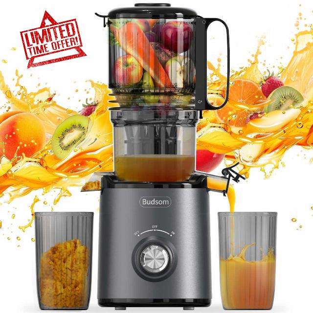 Press Juicer with Masticating Juicer with 5.3" Wide Feed Chute