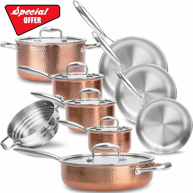 imarku Tri-Ply Clad Stainless Steel 14PCS Cookware Set with Lids