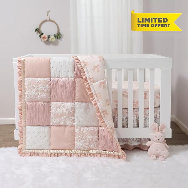 The Peanutshell 3 Piece Baby Crib Bedding Set for Girls - Cotton Fitted Crib Sheet