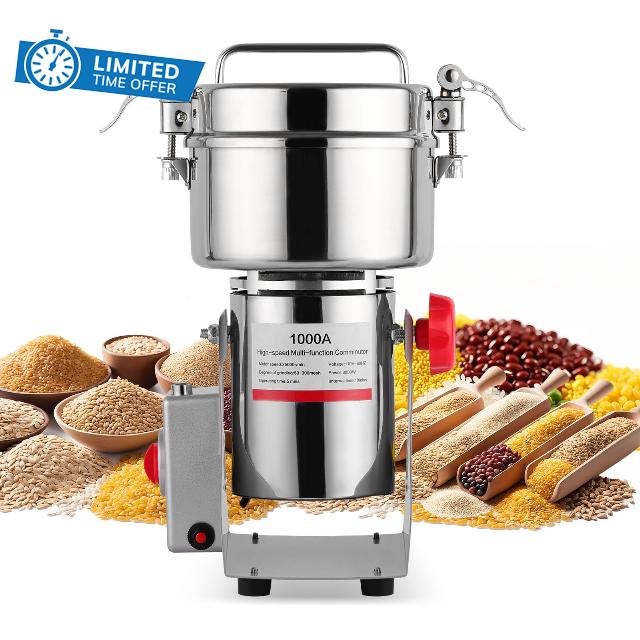 Grain Mill Grinder - 1000g High-Speed Electric Stainless Steel grain mill with 270° Swing Grinding Technology for Grains