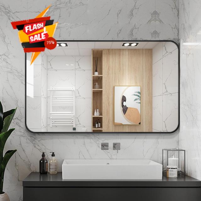 Large Modern Bathroom Mirror with Black Frame