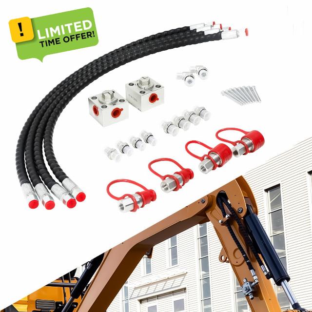 3 Way Diverter Valve Kit for Mini Excavators for 1-2 ton with 31" Quick-Connect Hoses