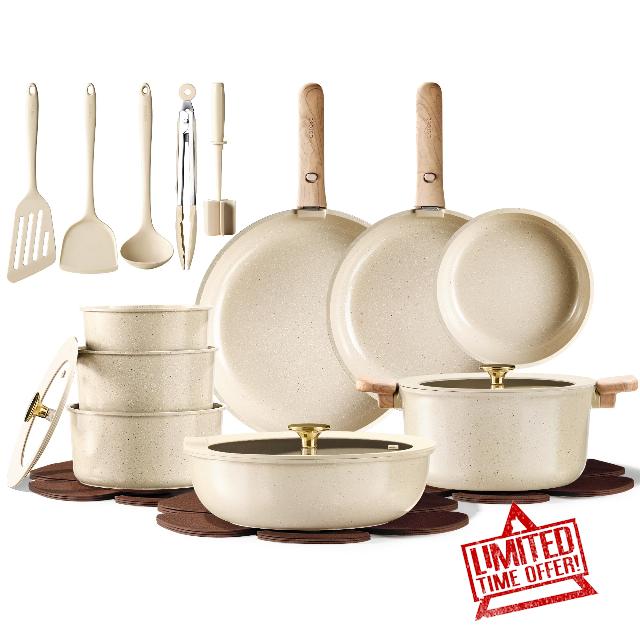 CAROTE 25PCS Ceramic Cookware Set