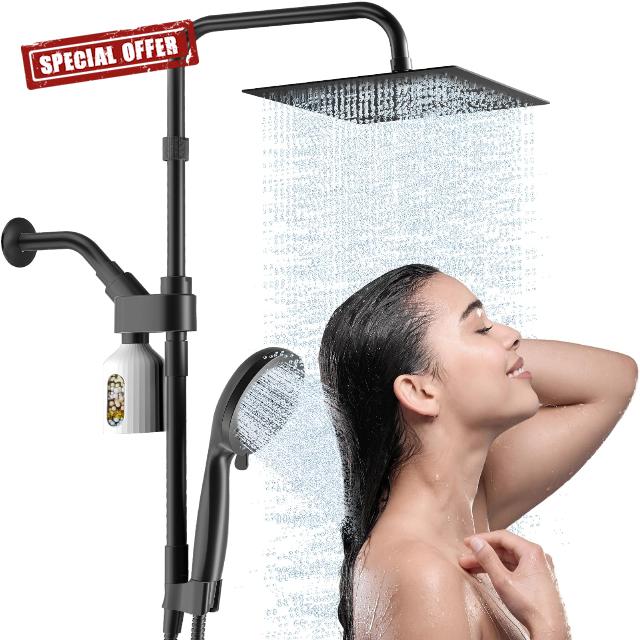 MIAOHUI High Pressure Rain Shower Head with 7 Settings Handheld Spray