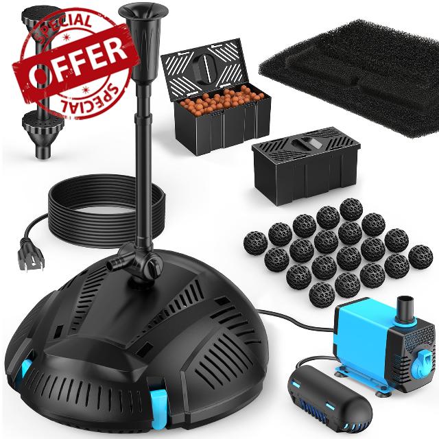 POPOSOAP Pond Filter with Pump Fountain Kits Built-in UV Clarifier