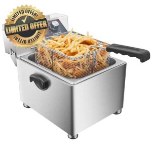 Mvegoiuok Electric Deep Fat Fryer With Basket and Lid 1800W Commercial Deep Fish Fryer With Oil Filtration for Home Use and Restaurant 12.7QT Stainless Steels Oil Fryer