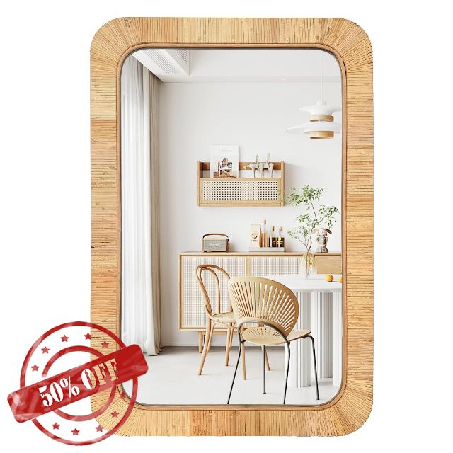 24x36 inch Rattan Rectangular Mirror for Wall