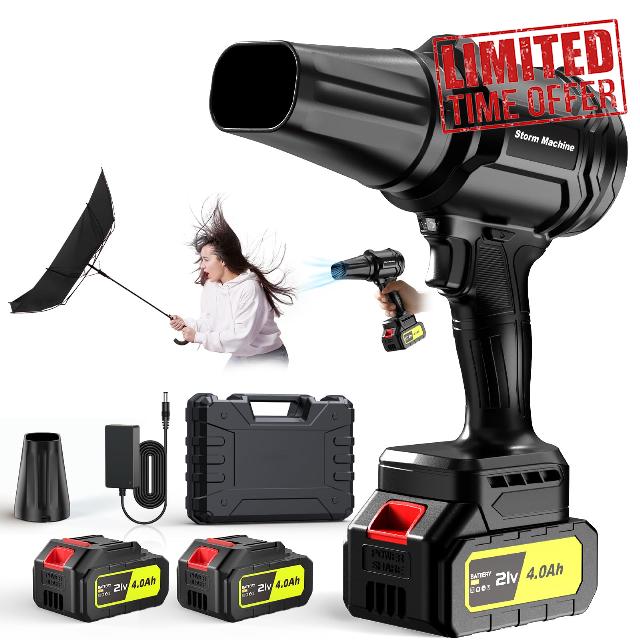 Cordless Leaf Blower 600000RPM - 21V Electric Leaf Blower with 2×4.0Ah Batteries & Fast Charger - Lightweight Handheld Blower for Patio
