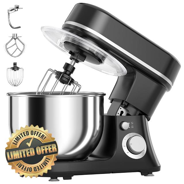800W Stand Mixer with 5.3QT Stainless Steel Bowl - 6+P Adjustable Speed Electric Kitchen Mixer with Dough Hook