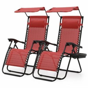 Athena Collection Zero Gravity Outdoor Lounge Chair Set of 2 with Canopy Shade