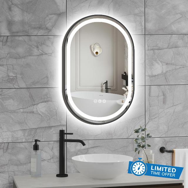 24 x 16 Inch Black Oval LED Mirror
