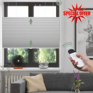 Zshine Top Down Bottom Up Motorized Honeycomb Blinds Customized Cellular Shades Thermal Insulated Blinds for Home Windows Office (Blackout 93023A)