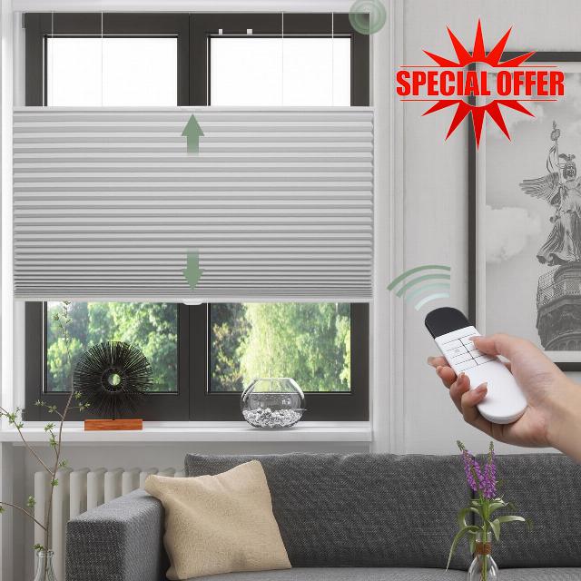 Zshine Top Down Bottom Up Motorized Honeycomb Blinds Customized Cellular Shades Thermal Insulated Blinds for Home Windows Office (Blackout 93023A)