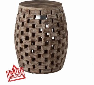 Maya Oval Rustic Garden Stool – Solid Wood Outdoor Seat & Side Table