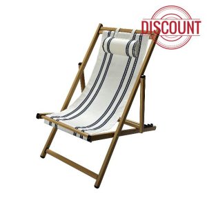 Resort Sling Fabric Chair in Beige and Blue Stripe – Comfortable Outdoor Patio Seating with Durable Frame for Backyard