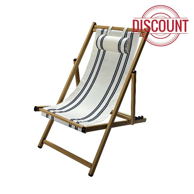 Resort Sling Fabric Chair in Beige and Blue Stripe – Comfortable Outdoor Patio Seating with Durable Frame for Backyard