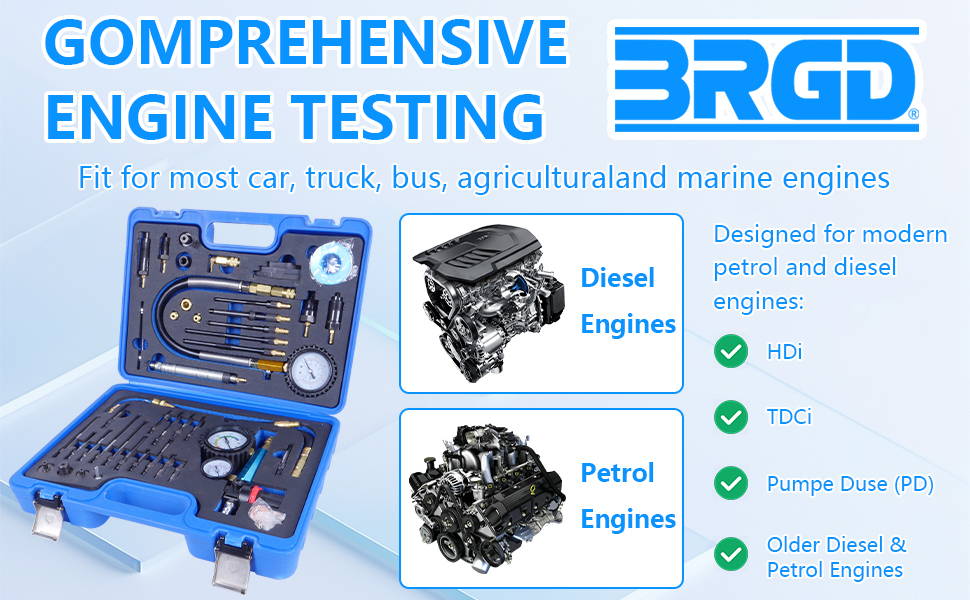 BRGD 46pcs Petrol Diesel Engine Compression and Leakage Test Kit