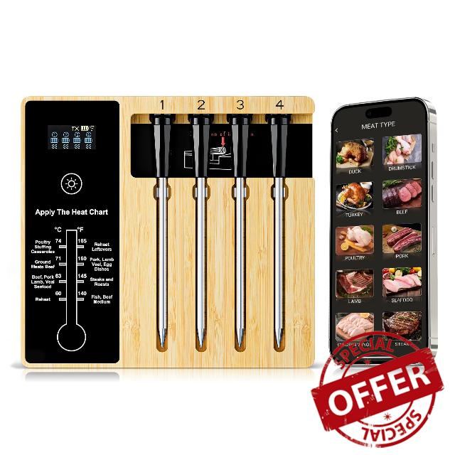 Smart Wireless Meat Thermometer 4 Probes