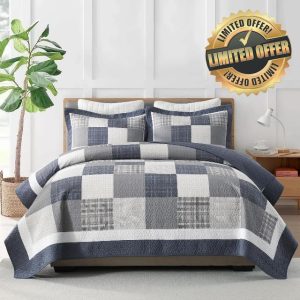 KALOOLA Farmhouse Quilts Queen Size - 100% Cotton Lightweight Quilted Bedding Set 3 Pcs