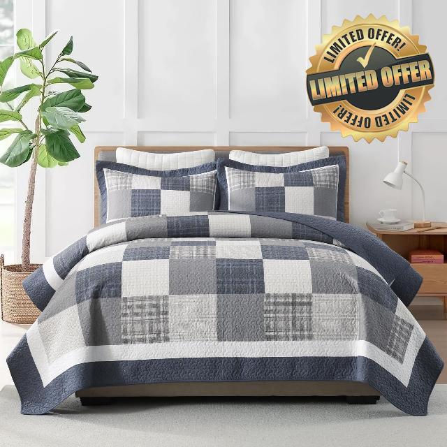 KALOOLA Farmhouse Quilts Queen Size - 100% Cotton Lightweight Quilted Bedding Set 3 Pcs