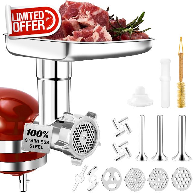 100% Stainless Steel Meat Grinder Attachment for KitchenAid Mixer