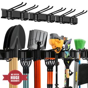 Garage Wall Organizer | 48" Heavy-Duty Tool Storage Rack | Adjustable Double-Layer Hooks | 300 lbs Capacity | Carbon Steel Wall Mount Holder for Shovels