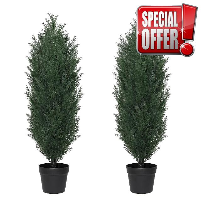 THE BLOOM TIMES 3ft Topiary Trees Artificial Outdoor Set of 2 – UV Resistant Faux Cedar Bushes and Shrubs