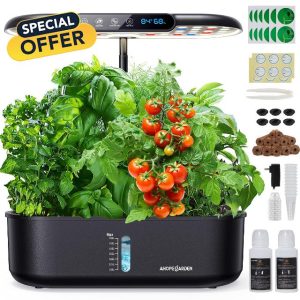 Ahopegarden Indoor Garden Hydroponics Growing System: 12 Pods Plant Germination Kit with LCD Display and LED Light