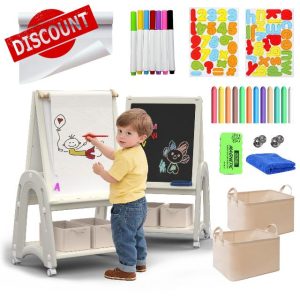 3-in-1 Art Easel for Kids Ages 2-8 with Wheels