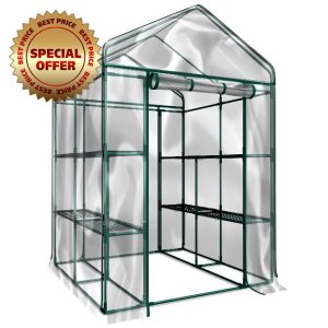 Greenhouse - Walk in Greenhouse with 8 Sturdy Shelves and PVC Cover for Indoor or Outdoor Use - 56 x 56 x 76-Inch Green House by Home-Complete